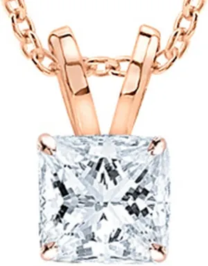 1.5 Carat 14K White Gold Princess Diamond Solitaire Pendant Necklace J Color VS1-VS2 Clarity