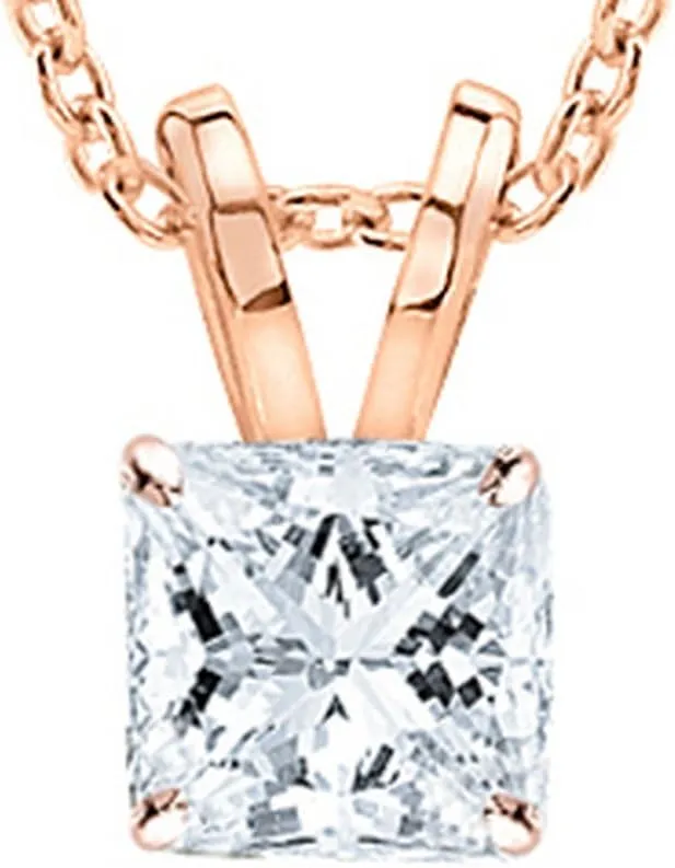 1.5 Carat 14K White Gold Princess Diamond Solitaire Pendant Necklace J Color VS1-VS2 Clarity