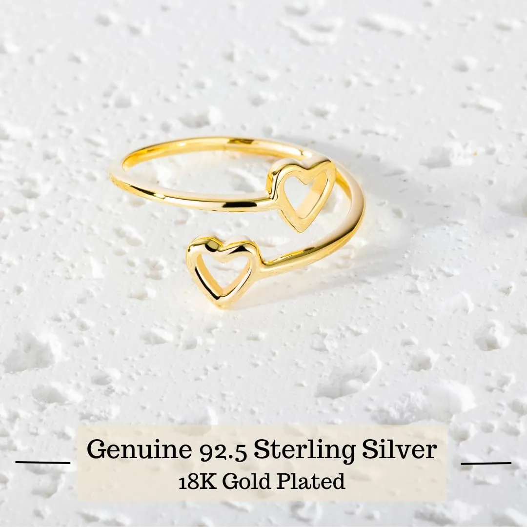 18K Gold Rings for Women - Stackable Rings in Authentic 925 Sterling Silver  Hollow Heart Knuckle & Thumb Ring - Sterling Silver Rings for Teen Girls - Dainty Minimalist Rings for Women (Size 6)