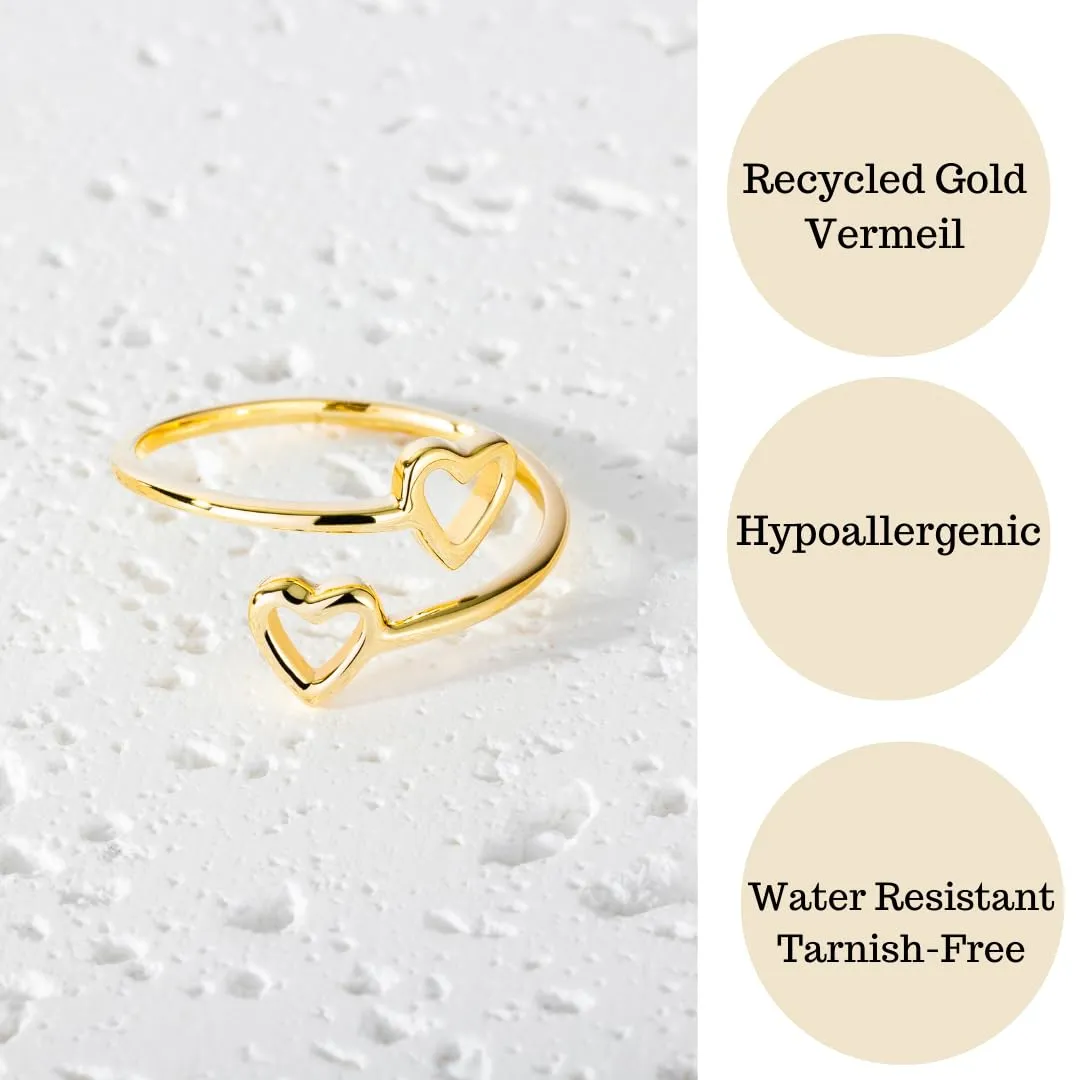 18K Gold Rings for Women - Stackable Rings in Authentic 925 Sterling Silver  Hollow Heart Knuckle & Thumb Ring - Sterling Silver Rings for Teen Girls - Dainty Minimalist Rings for Women (Size 6)