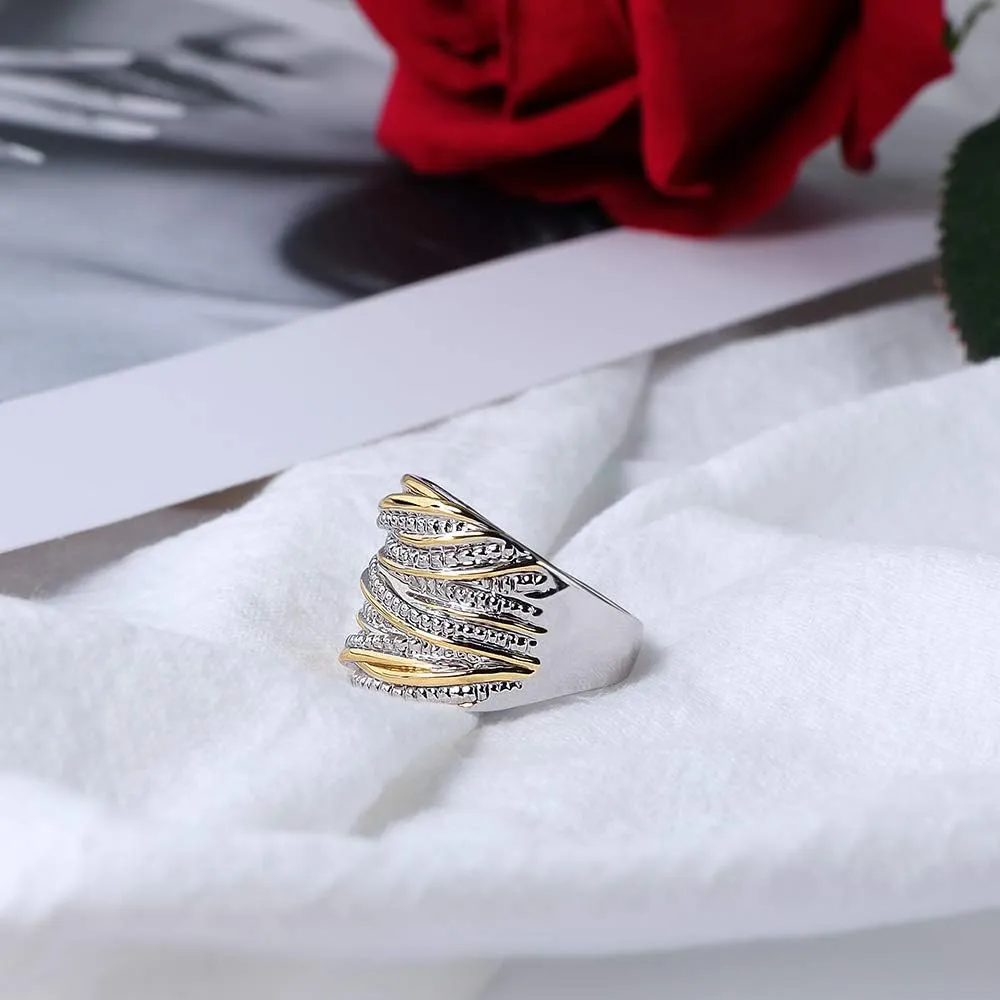 2 Tone Intertwined Crossover Statement Ring Fashion Chunky Band Rings for Women Black Gold Silver Rose Gold Plated Wide Index Finger Rings Costume Jewelry