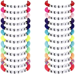 24 PCS Colorful Friendship Bracelets Rainbow Surfer Bracelets Set Clay Disc Colorful Beaded Stretch Bracelets Stackable Elastic Layered Friendship Bracelets Boho Summer Beach Jewelry Gift