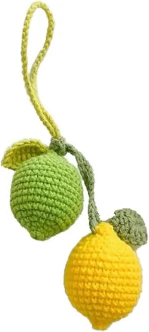 2pcs Crochet Fruit Keychain, Handmade Knitted Grape Lemon Keyring Pendants for Keys Handbag Bag Purse