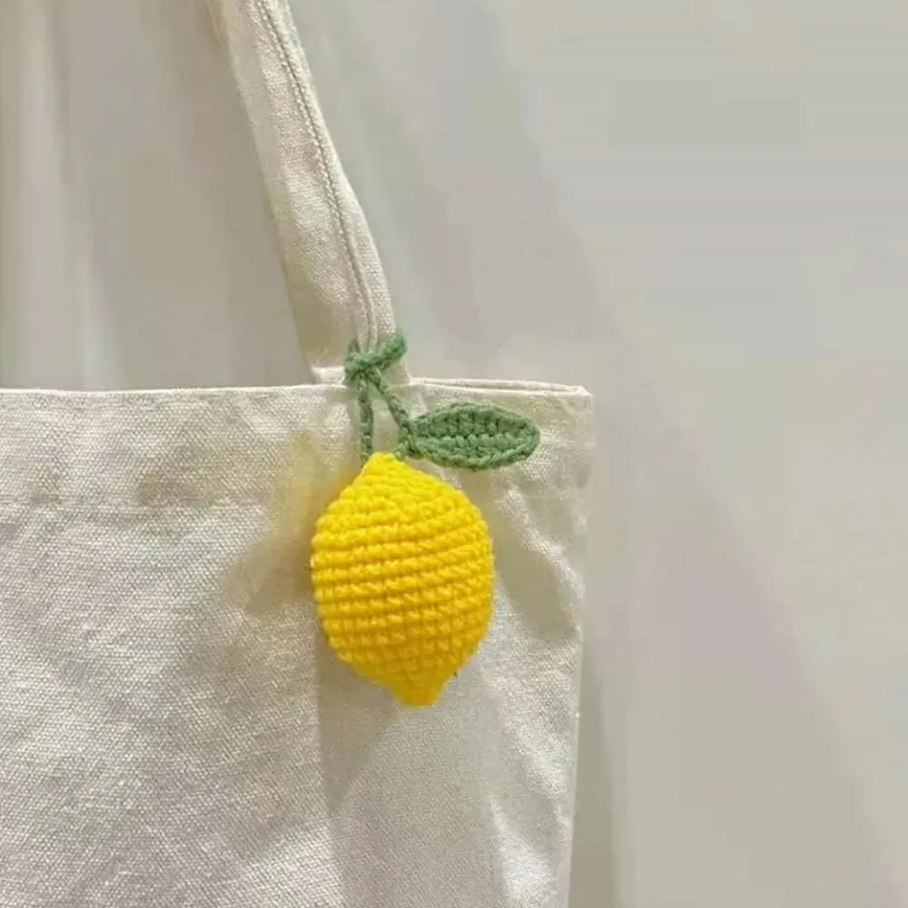 2pcs Crochet Fruit Keychain, Handmade Knitted Grape Lemon Keyring Pendants for Keys Handbag Bag Purse