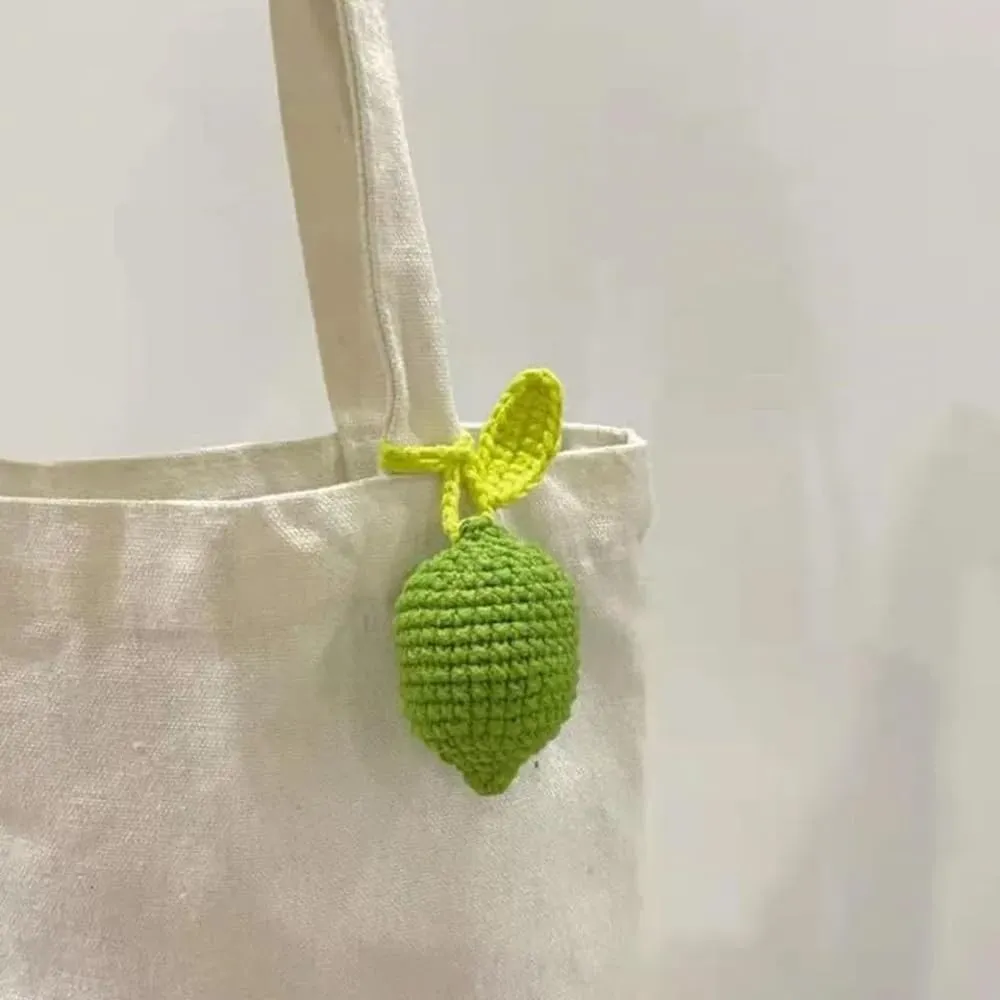 2pcs Crochet Fruit Keychain, Handmade Knitted Grape Lemon Keyring Pendants for Keys Handbag Bag Purse