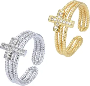 2pcs Cross Knuckle Rings Open Twist Jewelry for Women Index Finger Rings