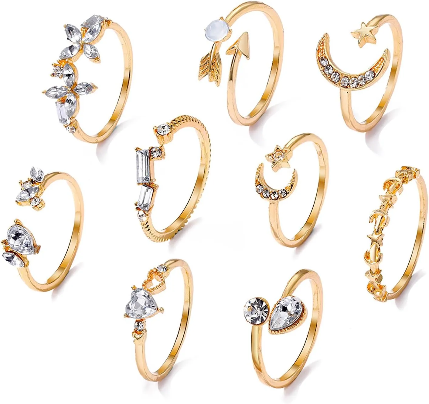 3-17 PCS Knuckle Stacking Rings for Women,Boho Vintage Finger Rings Stackable Gold Silver Moon Snake Set Multiple Rings Fashion Jewelry