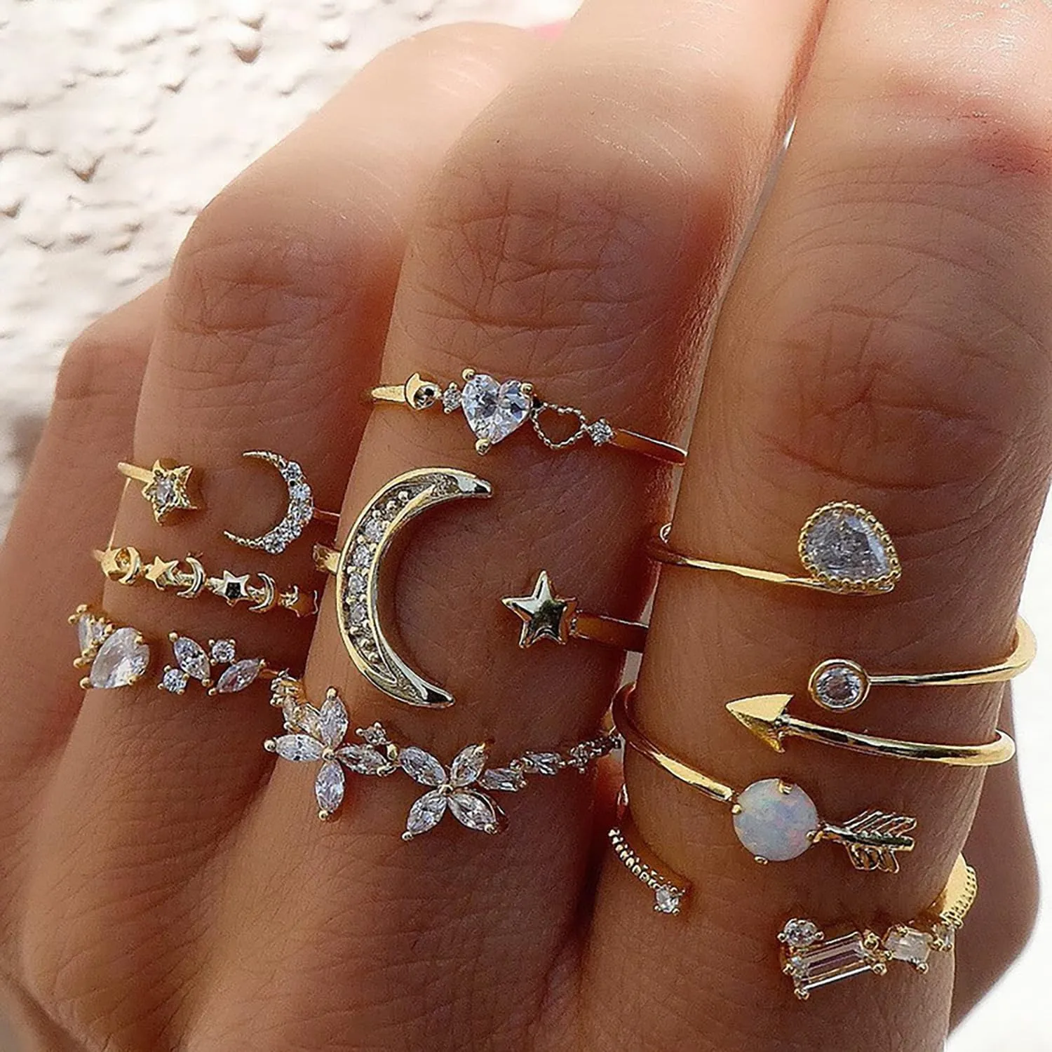 3-17 PCS Knuckle Stacking Rings for Women,Boho Vintage Finger Rings Stackable Gold Silver Moon Snake Set Multiple Rings Fashion Jewelry