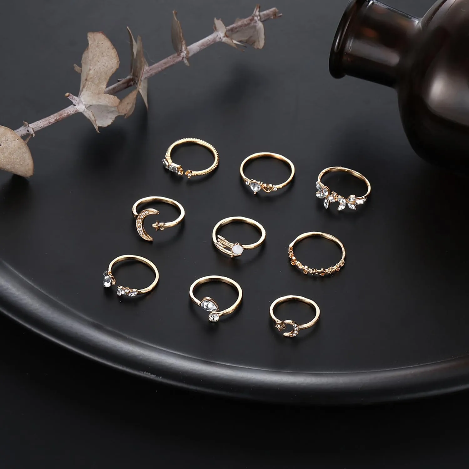 3-17 PCS Knuckle Stacking Rings for Women,Boho Vintage Finger Rings Stackable Gold Silver Moon Snake Set Multiple Rings Fashion Jewelry