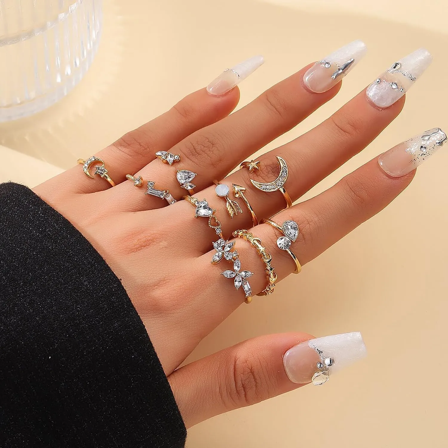 3-17 PCS Knuckle Stacking Rings for Women,Boho Vintage Finger Rings Stackable Gold Silver Moon Snake Set Multiple Rings Fashion Jewelry