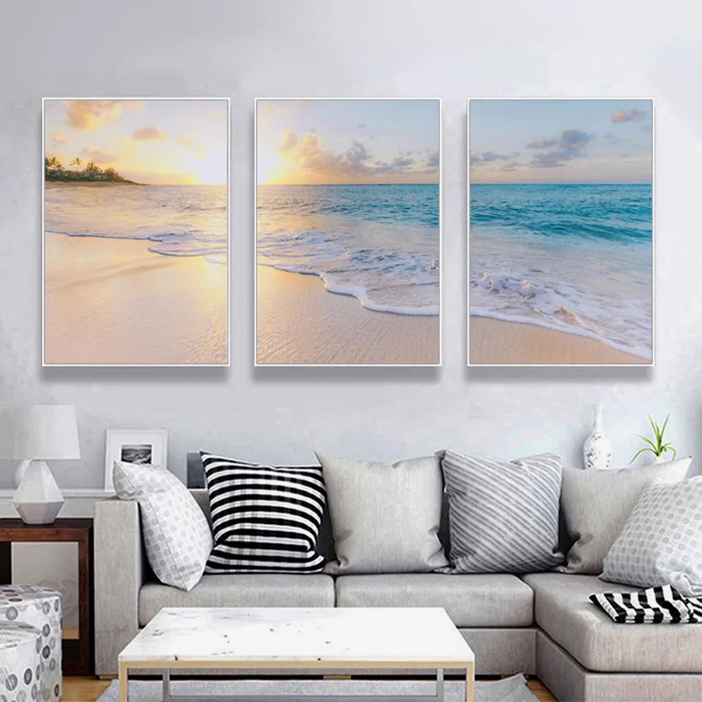 40cm x 60cm | Ocean and beach | 3 Sets | White Frame | Canvas Wall Art