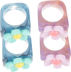 4Pcs Retro Resin Rings for Women Chunky Flower Knuckle Rings Cute and Jewelry for Elegant Hand Decoration for Daily Wear