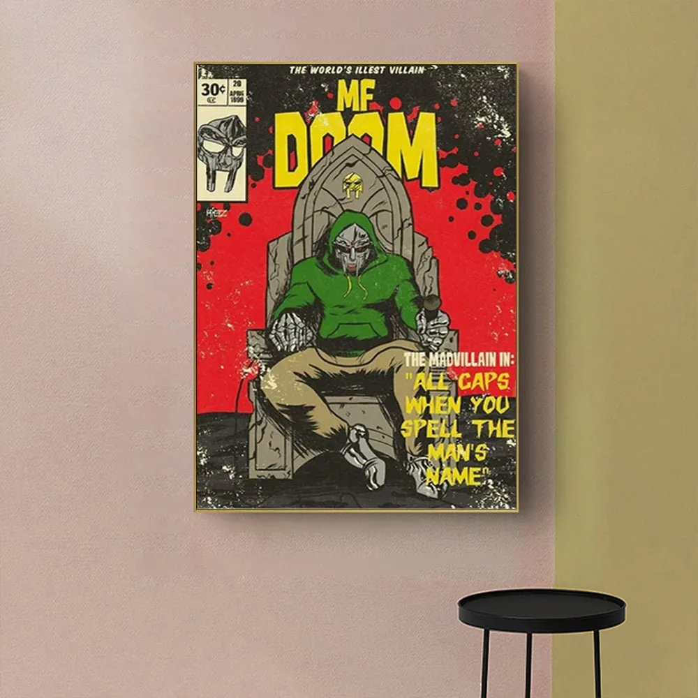 50cm x 70cm | MF DOOM Music | Gold Frame | Canvas Wall Art