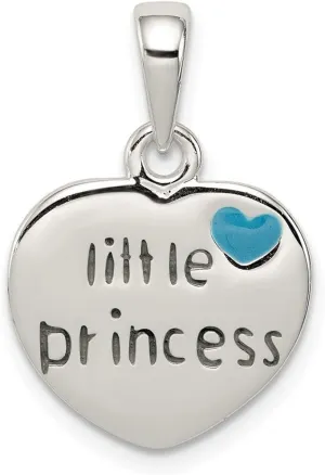 925 Sterling Silver Enameled Little Princess Heart Necklace Charm Pendant with 18 Inch Chain