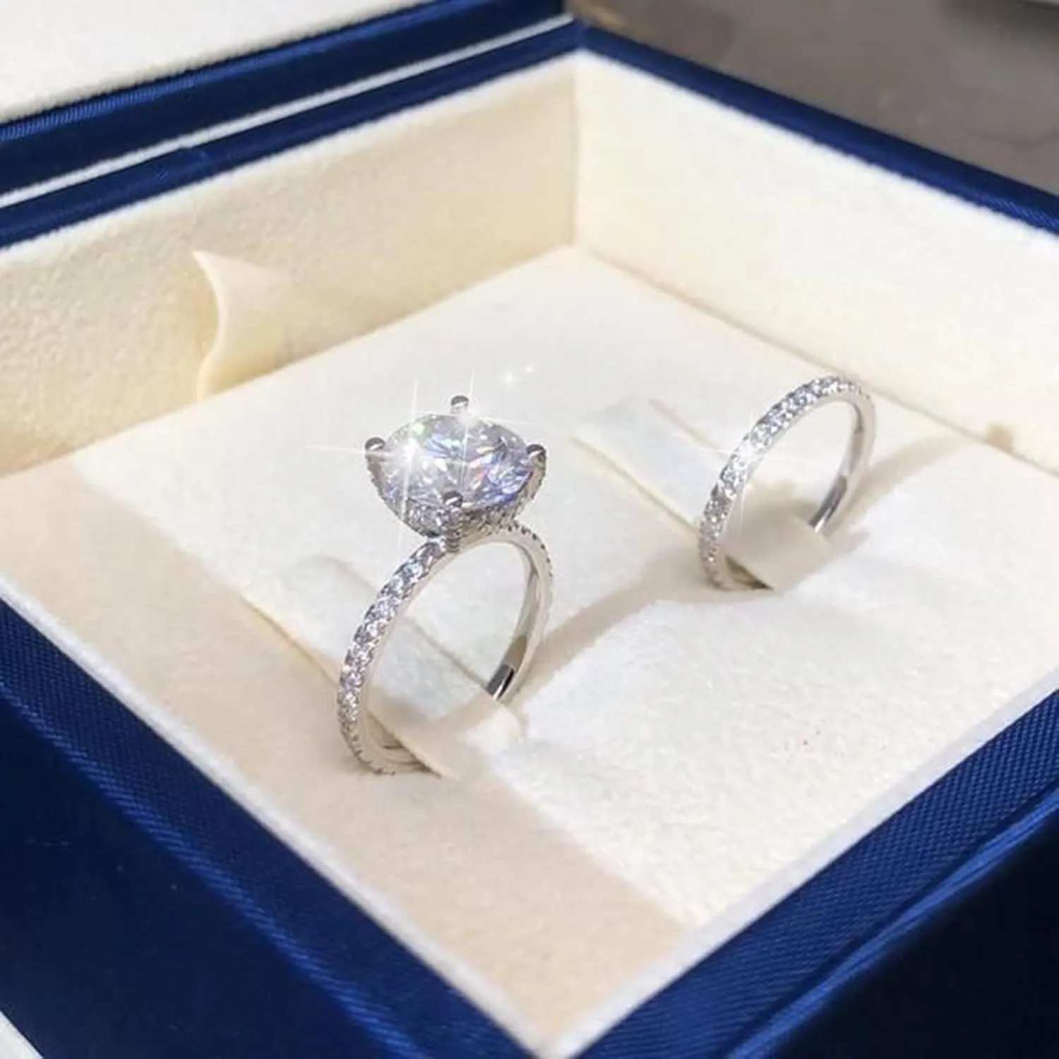 925 Sterling Silver Engagement Ring Set for Bridal,Eternity Cubic Zirconia Wedding Bands Marriage Anniversary Jewelry Gifts