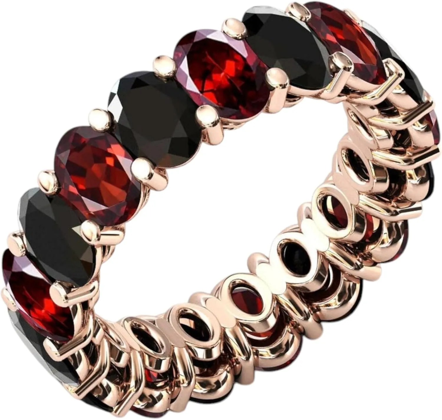 925 Sterling Silver Unique Black Onyx & Garnet Eternity Engagement Band For Her Garnet Cluster Wedding Band Multi Color Gemstone Bands For Women Handmade Jewelry