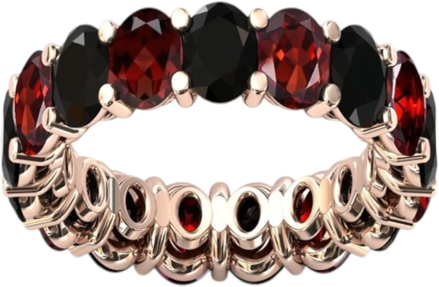 925 Sterling Silver Unique Black Onyx & Garnet Eternity Engagement Band For Her Garnet Cluster Wedding Band Multi Color Gemstone Bands For Women Handmade Jewelry