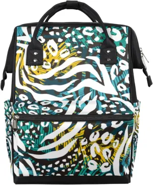 Abstract Geometric Animal Skin Diaper Bag Tote Large Capacity Waterproof with Adjustable Shoulder Strap and Pram Straps Mommy Bag for Hospital Beach Weekender Travel