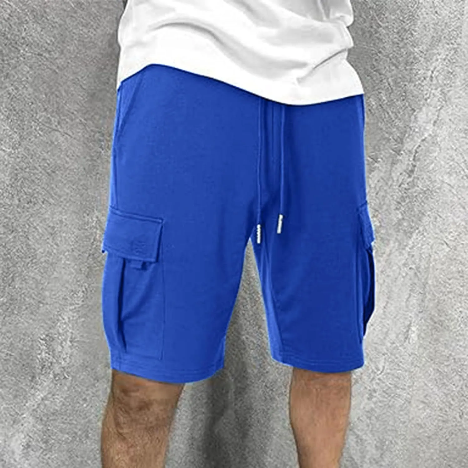Alalaso Men's Casual Shorts Stretch Cotton Drawstring Summer Beach Stretch High Waisted Breathable Linen Shorts with Pockets