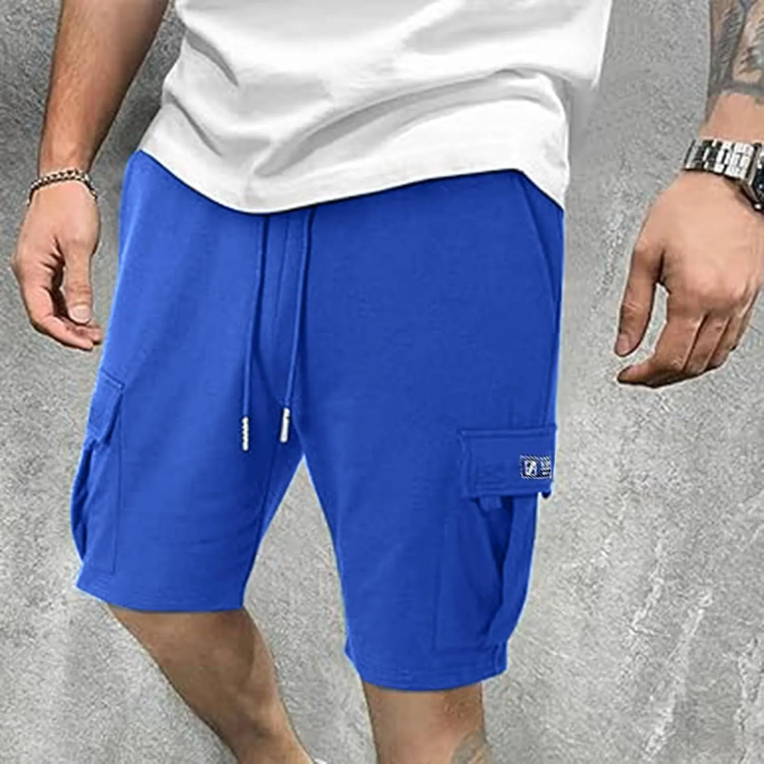 Alalaso Men's Casual Shorts Stretch Cotton Drawstring Summer Beach Stretch High Waisted Breathable Linen Shorts with Pockets