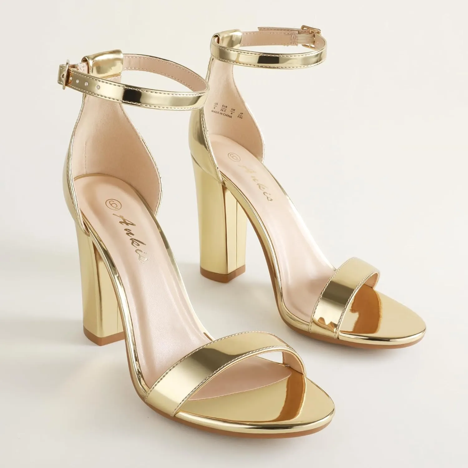 Ankis Nude Black White Heels for Women Open Toe Ankle Strap High Heel Sandals Party Wedding Strappy Buckle Sandals Standard Size 4 Inches Tall High Heel Design