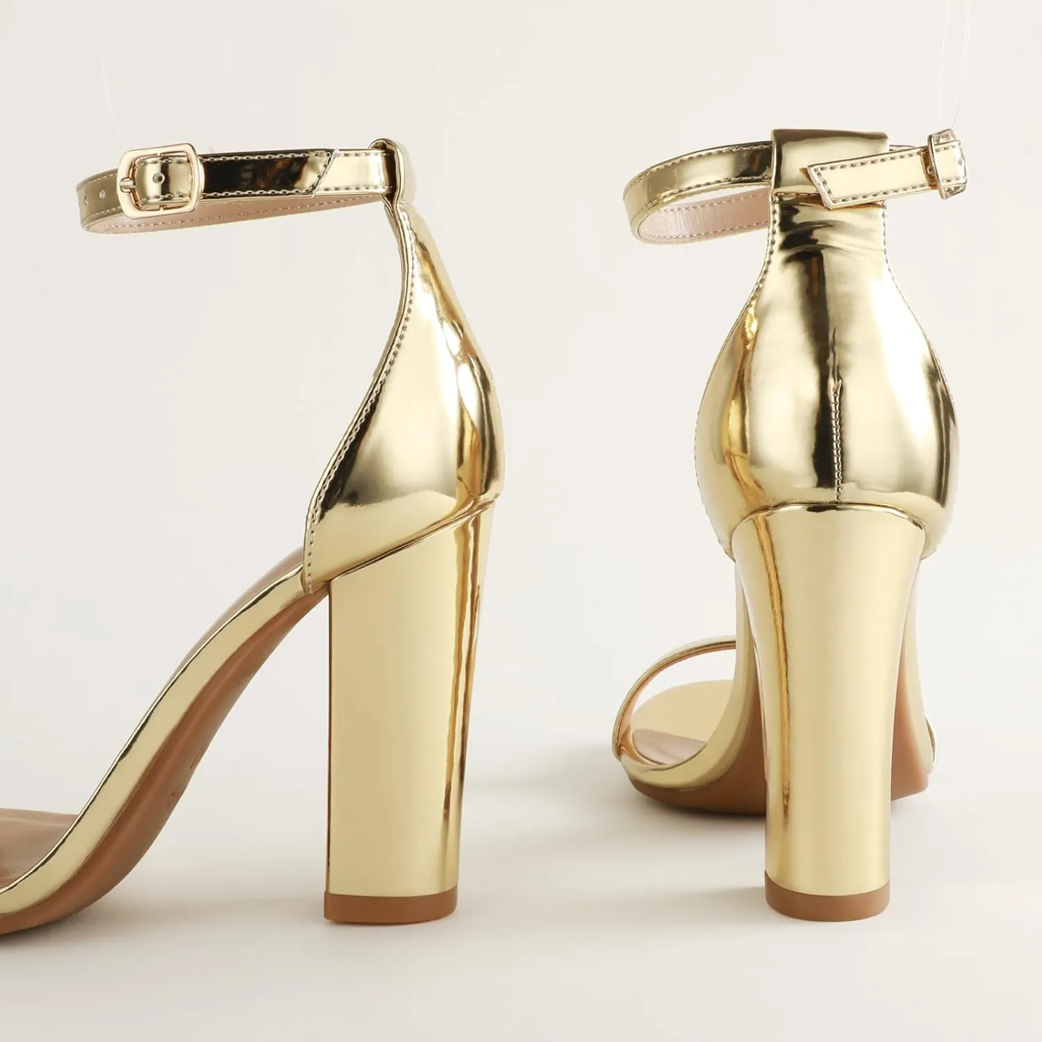 Ankis Nude Black White Heels for Women Open Toe Ankle Strap High Heel Sandals Party Wedding Strappy Buckle Sandals Standard Size 4 Inches Tall High Heel Design