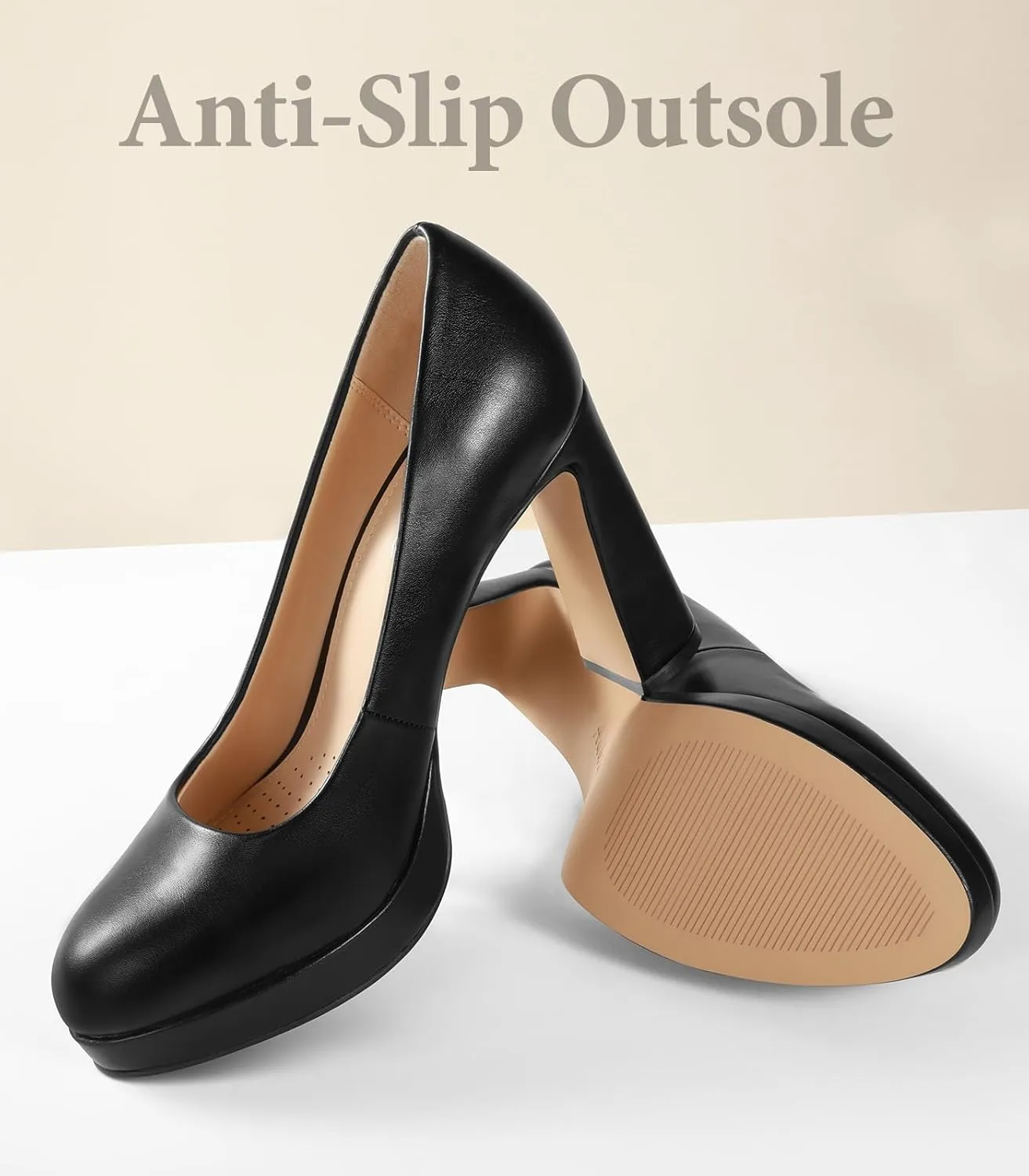 Ankis Platform Heels Womens Pumps Black White Nude Closed Toe Chunky Heel Shoes