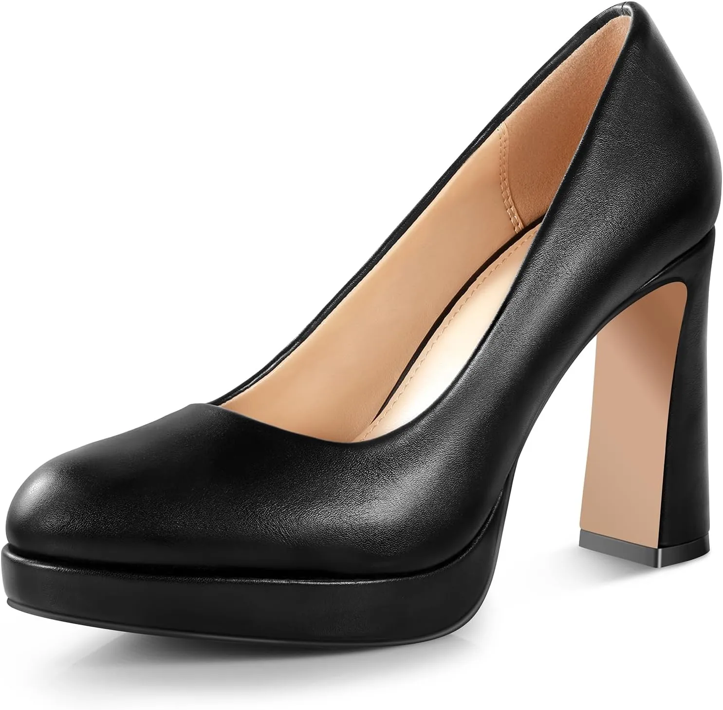 Ankis Platform Heels Womens Pumps Black White Nude Closed Toe Chunky Heel Shoes