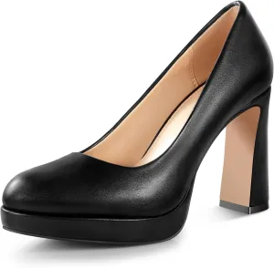 Ankis Platform Heels Womens Pumps Black White Nude Closed Toe Chunky Heel Shoes
