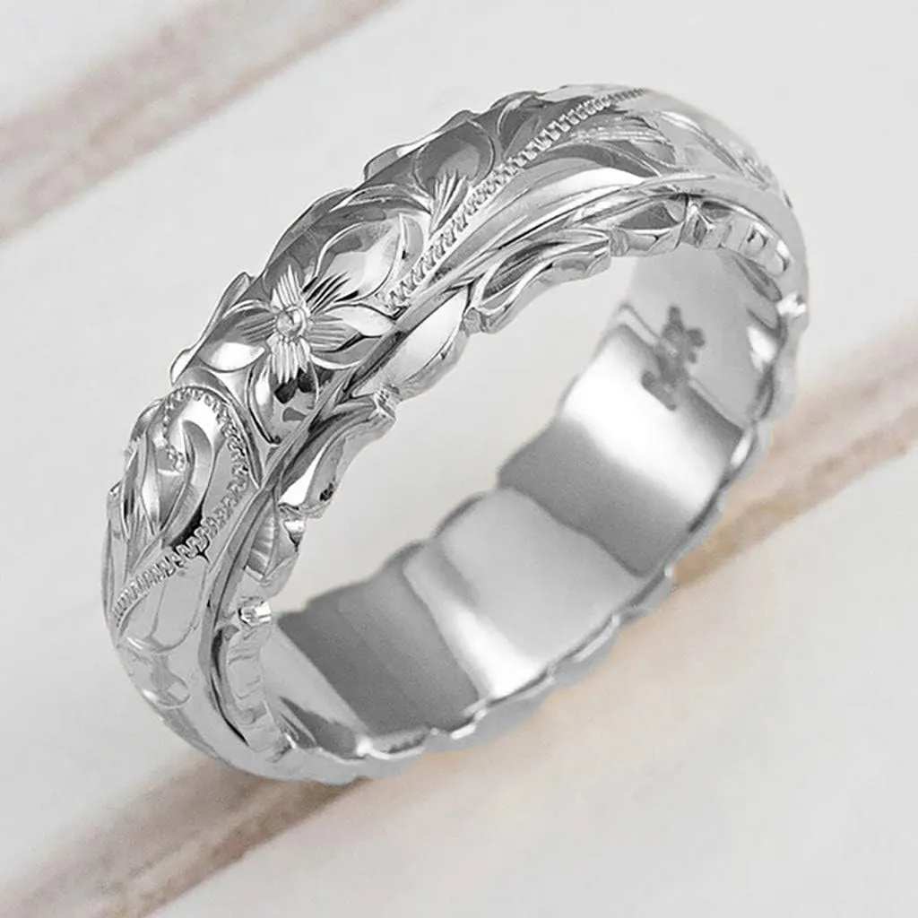 Anniversary Band for Women,Gold Plated Stainless Steel Flower Engagement Wedding Rings Christmas Valentine's Day Gift for Her