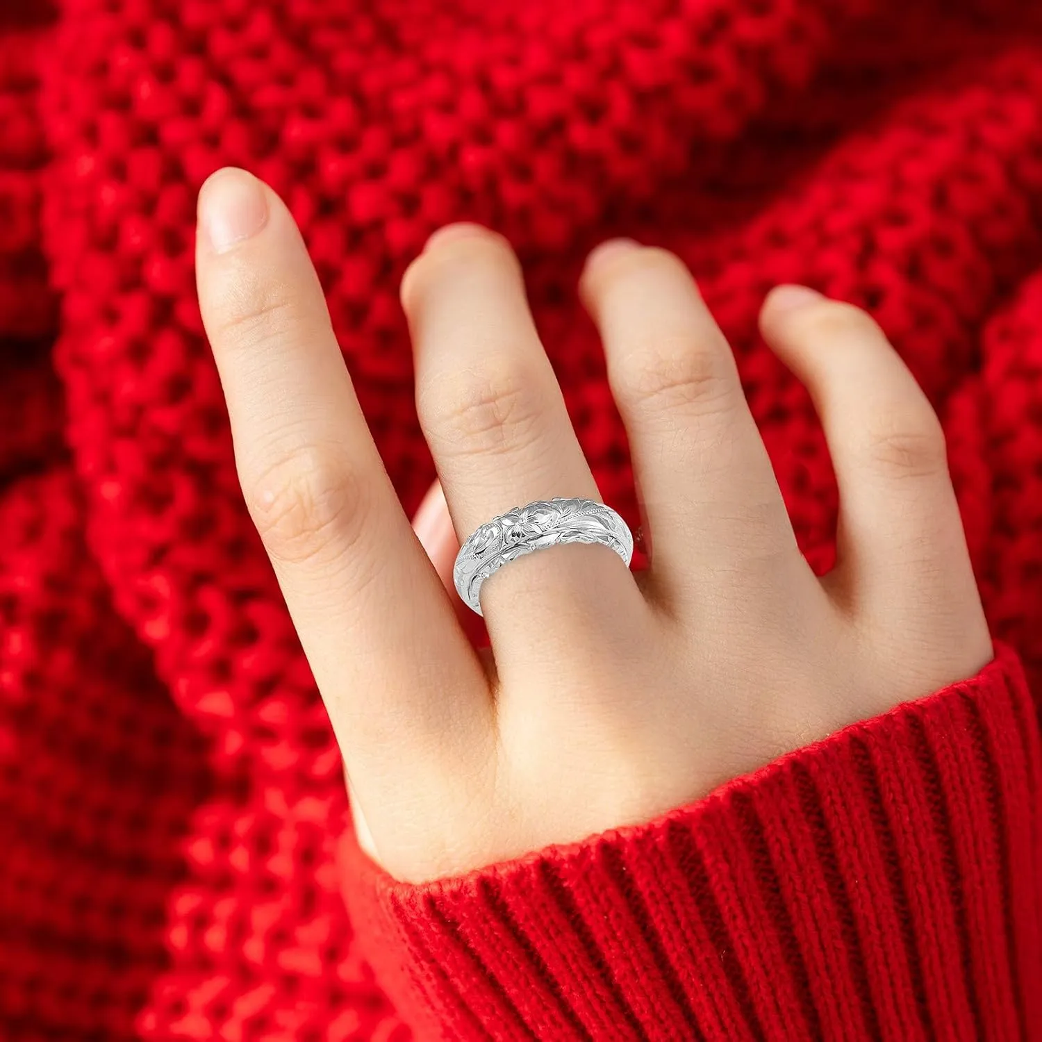 Anniversary Band for Women,Gold Plated Stainless Steel Flower Engagement Wedding Rings Christmas Valentine's Day Gift for Her
