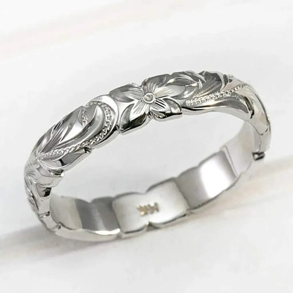 Anniversary Band for Women,Gold Plated Stainless Steel Flower Engagement Wedding Rings Christmas Valentine's Day Gift for Her