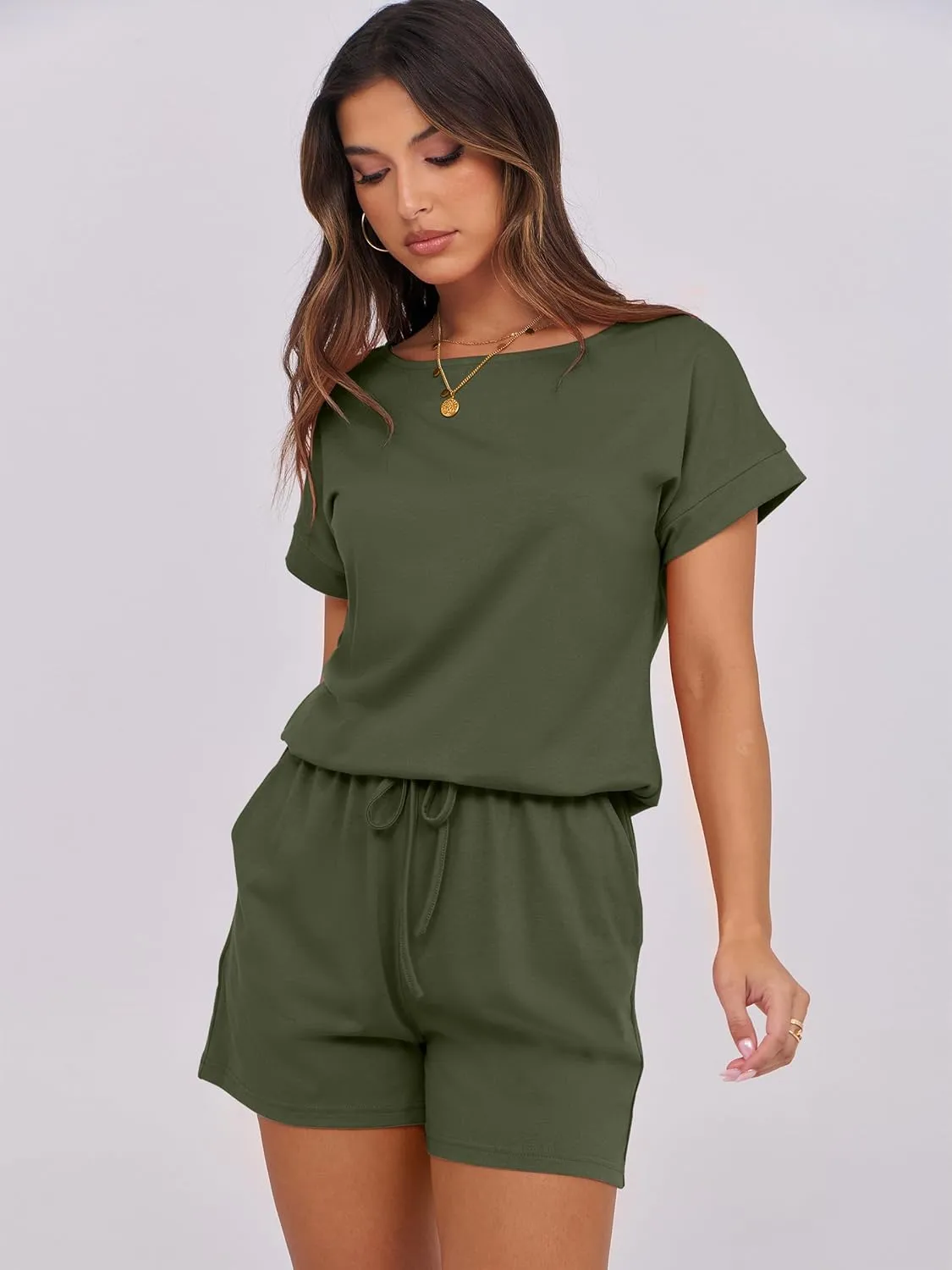 ANRABESS Rompers for Women Summer 2025 Casual Dressy One Piece Tshirt Short Pants Jumpsuit Beach Vacation Outfit Clothes