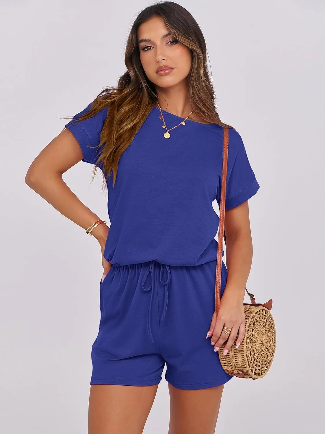 ANRABESS Rompers for Women Summer 2025 Casual Dressy One Piece Tshirt Short Pants Jumpsuit Beach Vacation Outfit Clothes