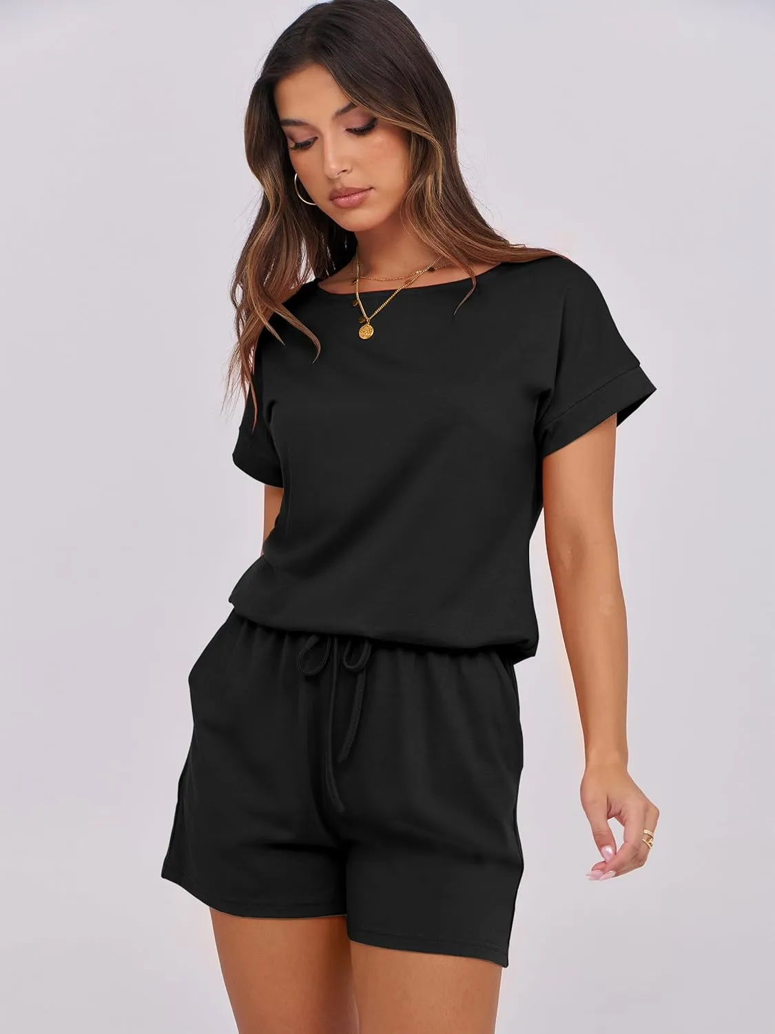 ANRABESS Rompers for Women Summer 2025 Casual Dressy One Piece Tshirt Short Pants Jumpsuit Beach Vacation Outfit Clothes