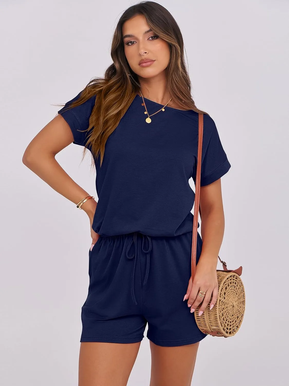ANRABESS Rompers for Women Summer 2025 Casual Dressy One Piece Tshirt Short Pants Jumpsuit Beach Vacation Outfit Clothes