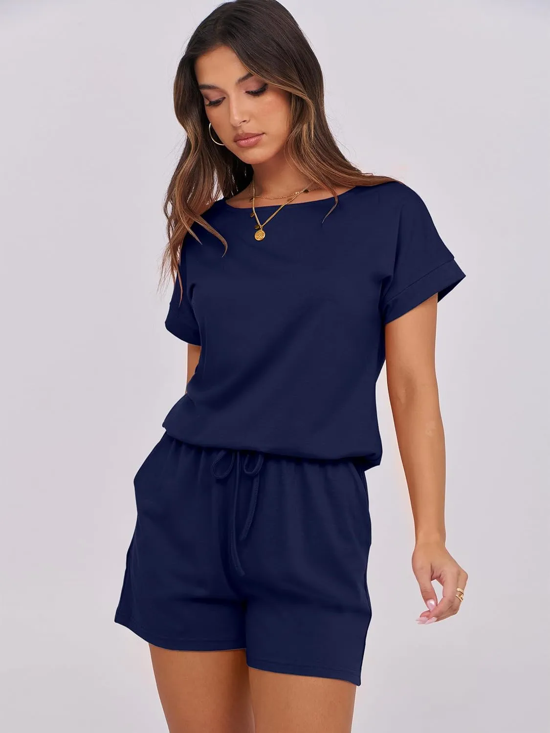 ANRABESS Rompers for Women Summer 2025 Casual Dressy One Piece Tshirt Short Pants Jumpsuit Beach Vacation Outfit Clothes