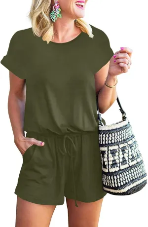 ANRABESS Rompers for Women Summer 2025 Casual Dressy One Piece Tshirt Short Pants Jumpsuit Beach Vacation Outfit Clothes