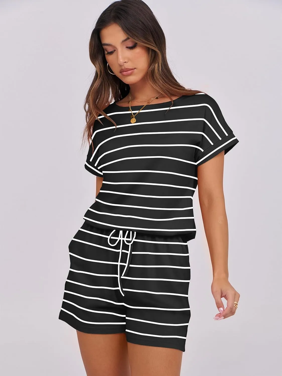 ANRABESS Rompers for Women Summer 2025 Casual Dressy One Piece Tshirt Short Pants Jumpsuit Beach Vacation Outfit Clothes