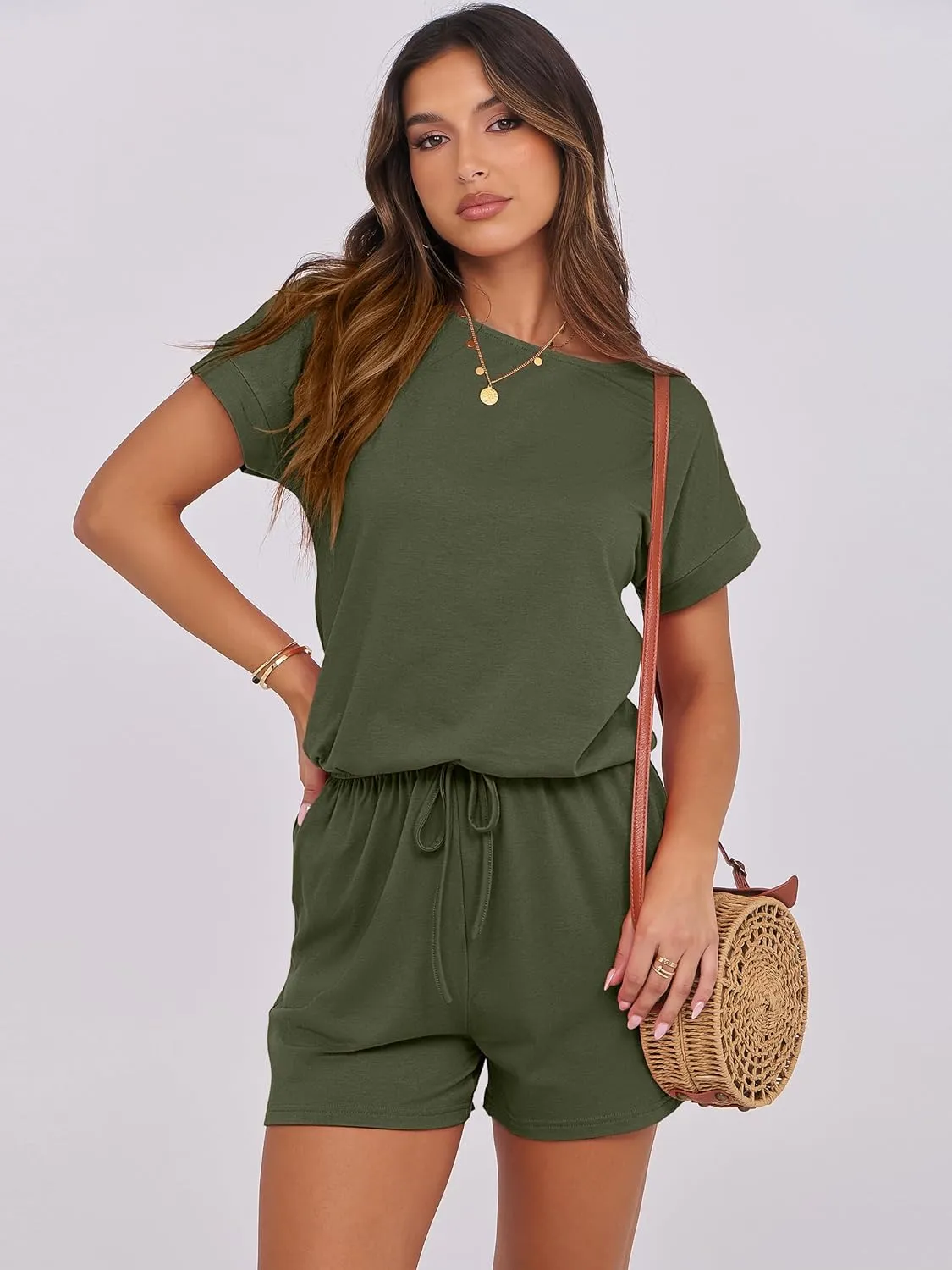 ANRABESS Rompers for Women Summer 2025 Casual Dressy One Piece Tshirt Short Pants Jumpsuit Beach Vacation Outfit Clothes