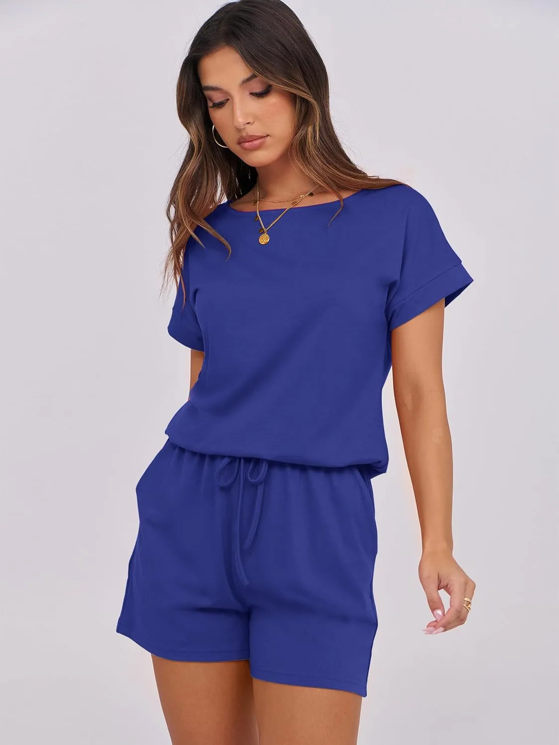 ANRABESS Rompers for Women Summer 2025 Casual Dressy One Piece Tshirt Short Pants Jumpsuit Beach Vacation Outfit Clothes