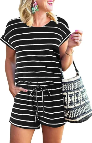 ANRABESS Rompers for Women Summer 2025 Casual Dressy One Piece Tshirt Short Pants Jumpsuit Beach Vacation Outfit Clothes