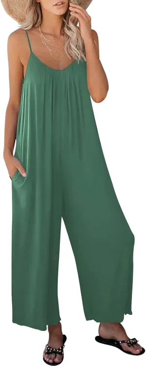 ANRABESS Women Summer Casual Sleeveless Spaghetti Strap Boho Wide Leg Jumpsuits Rompers Dressy 2025 Trendy Outfits Clothes