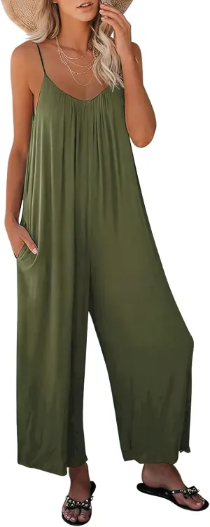 ANRABESS Women Summer Casual Sleeveless Spaghetti Strap Boho Wide Leg Jumpsuits Rompers Dressy 2025 Trendy Outfits Clothes