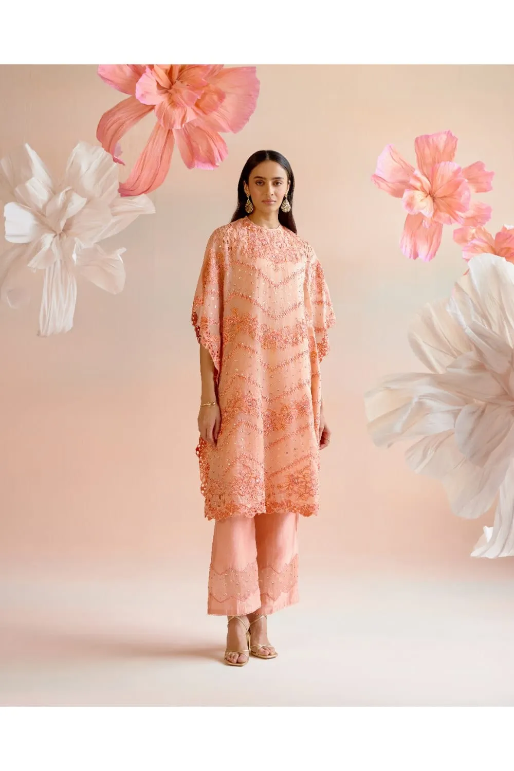 Apricot Multitonal Cutwork Kaftan