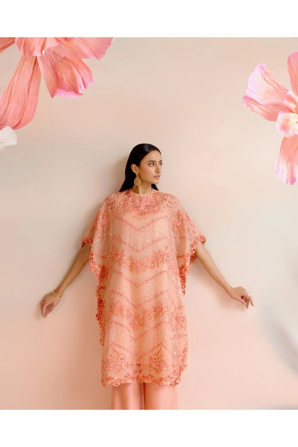 Apricot Multitonal Cutwork Kaftan