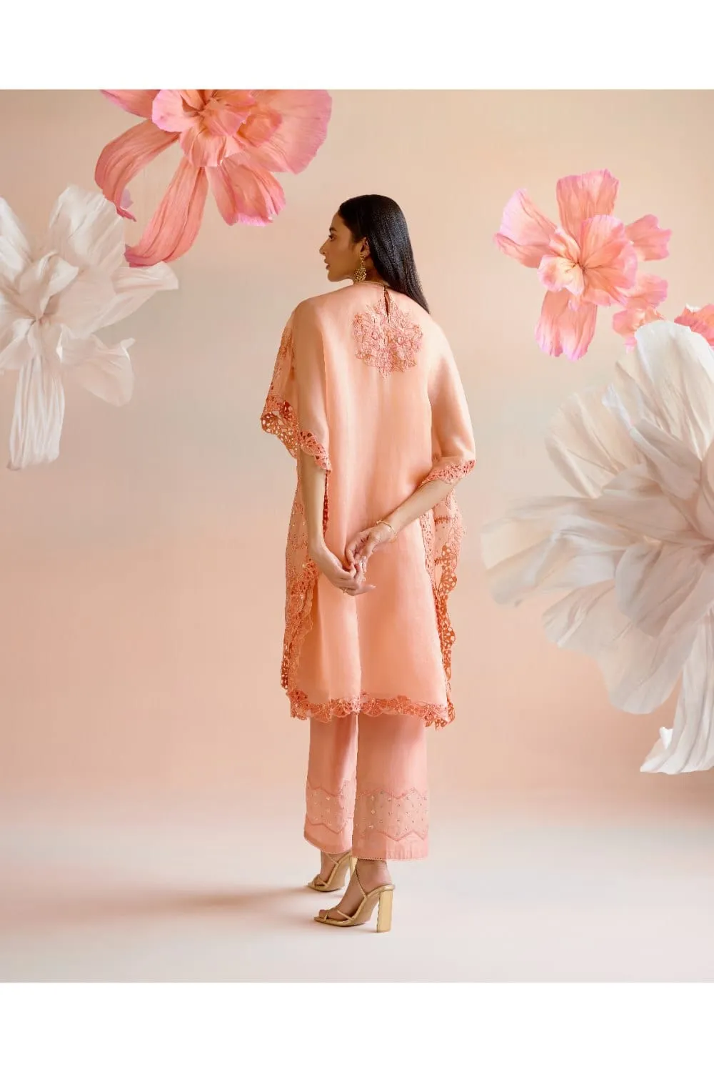 Apricot Multitonal Cutwork Kaftan