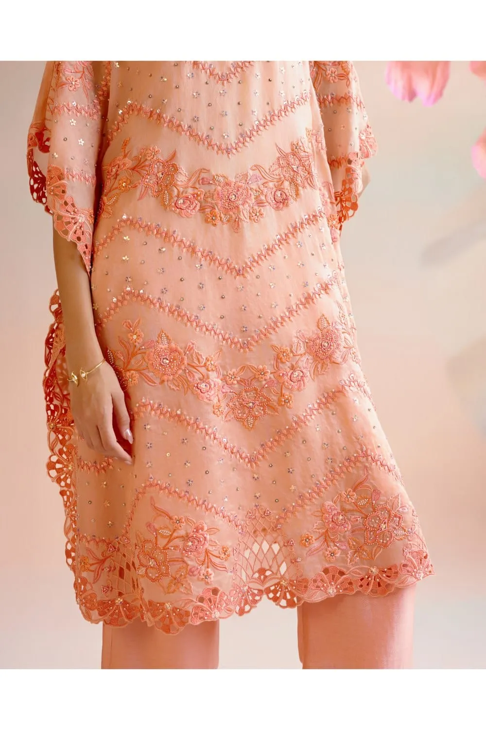 Apricot Multitonal Cutwork Kaftan