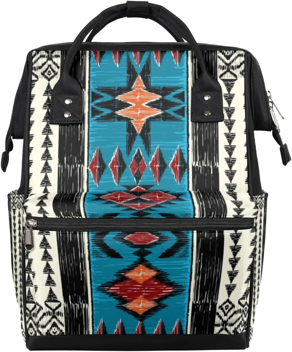 Aztec Geometric Pattern Diaper Bag Tote Large Capacity Waterproof with Adjustable Shoulder Strap and Pram Straps Mommy Bag for Hospital Beach Weekender Travel