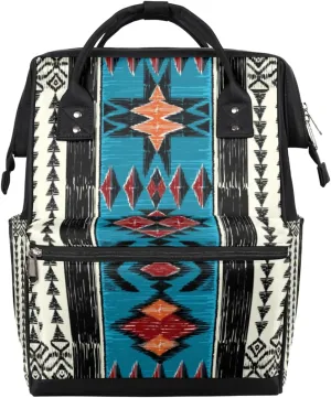 Aztec Geometric Pattern Diaper Bag Tote Large Capacity Waterproof with Adjustable Shoulder Strap and Pram Straps Mommy Bag for Hospital Beach Weekender Travel